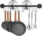 Toplife 31.5 inch Pot Rack, Kitchen Wall Mounted Detachable Pan Lid Utensils Organizer Hanging Rail with 14 Hooks, Black