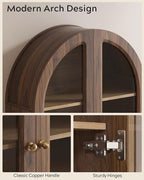 Brown Arched Wall Cabinet, Large Wood Bathroom Medicine Cabinet Wall Mounted Cupboard, Modern Floating Storage Cabinet with Acrylic Door Adjustable Shelf, Wood Organizer (Brown-Oak)