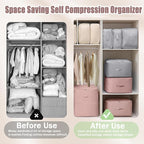 Space Saving Self Compression Organizer, 2025 New Ultra Space Saving Self Compression Organizer, Heavy Duty Moving Bags, Storage Tote for Space Saving (Beige, X-Large)