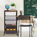 Rolling Cart with Drawers, Rolling Storage Cart with Large Plastic Drawers & Wooden Tabletop, Utility Cart with Pegboards & Basket, Storage Drawers Cart for Living Room, Classroom, Bedroom, Office