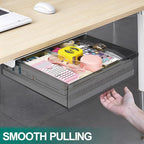 Large Under Desk Table Drawer Storage Organizer, Slide Out Drawer with 2 Desk Divider,Pencil Storage Self-Adhesive Tray Under Table (L/Clear Black+White)