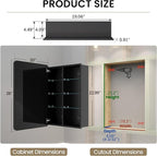 Medicine Cabinet 20x26 Inch, Black Aluminum Bathroom Mirror Cabinet with Storage, 6 Adjustable Glass Shelves, Rust Proof, Recessed or Surface Mount Wall Cabinet, Soft Close Hinge