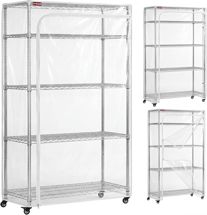 Clear PVC Wire Shelf Cover, 30" W x 14" D x 62" H, 3-Way Opening with Two-Way Zippers, Waterproof See-Through Rack Cover for Pantry & Bathroom, Laundry Room, Kitchen & Garage