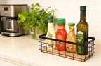 Metal Wire Basket Detachable Wood Base Storage Organizer Farmhouse Hanging Basket for Kitchen Cabinets, Bathroom, Pantry, Laundry Room,1 Pack in Black Color,Medium Size