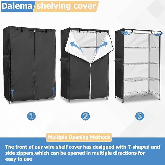 Wire Rack Covers,Heavy Duty 600D Dustproof Waterproof Storage Rack Covers for Metal Shelves,Storage Shelf Cover with Zipper for Wire Shlef,36''W x 16''D x 72''H,Black