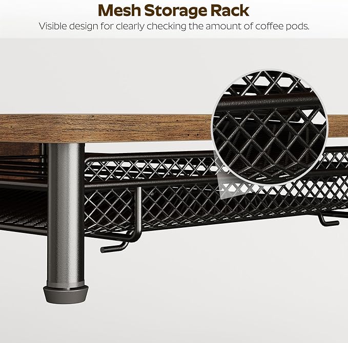 Coffee Pod Drawer Holder, Coffee Pod Drawer for K Cup, 35 Capacity Coffee Capsules Storage Organizer, Sliding Mesh Basket, for Home Office, Kitchen, Rustic Brown KH08BRG1