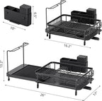 Large Dish Drying Rack – Expandable Dish Rack for Kitchen Counter, Multifunctional Dish Drainer with Cup & Wine Glass Holder, 16.2"-26" L x 17" W, Black