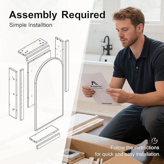 Recessed Medicine Cabinet Mirrors for Bathroom,Arched Medicine Cabinet with Mirror,Metal Edge Bathroom Mirror with Storage,Brushed Nickel Mirrored Cabinet,Open from Left to Right,16x31