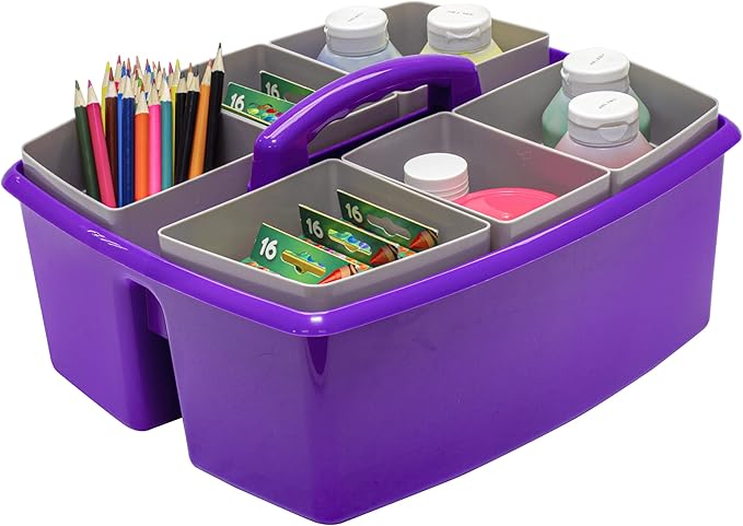 Storex Large Classroom Caddy with Cups, 13 x 11 x 6.575 Inches, Purple, Case of 2 (00986U02C)