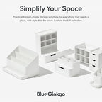 BLUE GINKGO Desk Organizer – Korean-Made Office Storage for Pens, Notes, Mail, and Supplies (White)