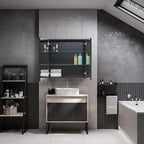 Fundin Black Aluminum Medicine Cabinet 24 x 24 Inch Recessed or Surface Mount, with Double Door and Adjustable Shelves.
