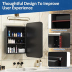 16x24 Inch Black Mirror Medicine Cabinet Metal Framed Recessed Wall Mounted Bathroom Medicine Cabinet with Mirror and Storage