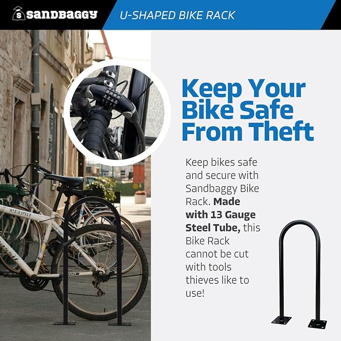 Sandbaggy In Ground Bike Rack | U Shaped, Commercial, Outdoor, 1 Loop, Steel | Black, 14.5" x 34" (10)