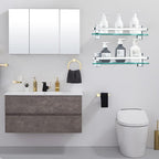AIJALY 2 Pack Bathroom Glass Shelf,15.7 Inches Silver Bathroom Shower Glass Shelf Wall-Mounted, Metal Storage Floating Kitchen Shelf