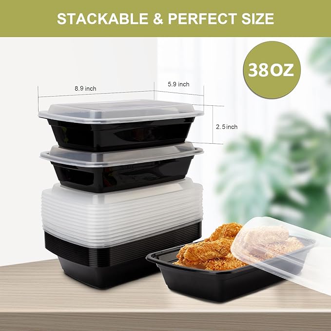 30 Pack Meal Prep Containers 38oz, Plastic To Go Food Containers with Lids, BPA-Free, Microwave/Dishwasher/Freezer Safe