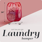 Handy Laundry Collapsible Mesh Pop Up Laundry Hamper 2-Pack – Space-Saving, Breathable Basket with Wide Opening & Side Pocket, Durable & Foldable for Clothes, Storage, Travel, Dorm, Red