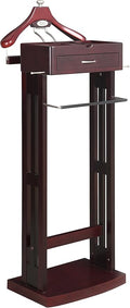 Proman Products Norstar Suit Valet Stand VL16245 with Detachable Hanger, Trouser Bar, Tie Bars, Mirror Tray & Drawer, 20”W x 15” D x 49”H, Mahogany