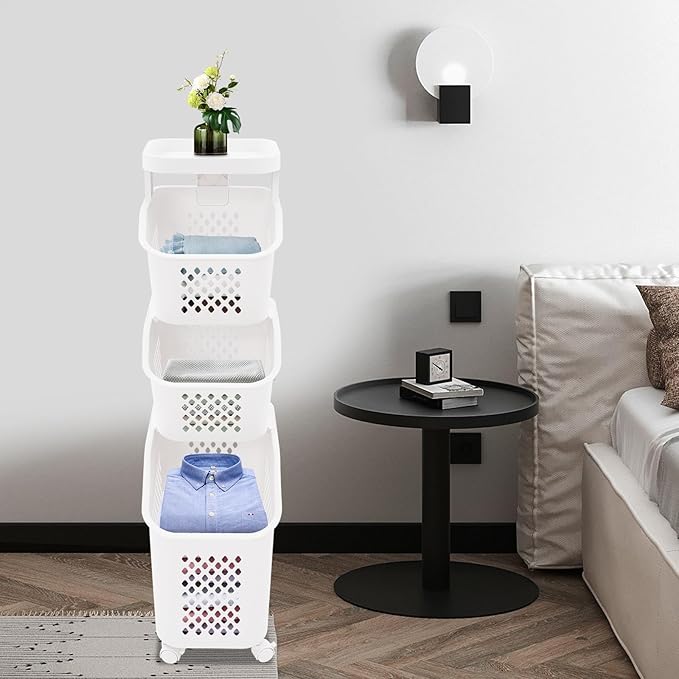 3-Tier Laundry Hamper Sorter with Wheels, Vertical Rolling Laundry Baskets Removable and Stackable, Space-Saving Cart Organizer for Dorm, Closet and Bathroom (3-Tier)