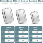 TeamFar Stainless Steel Bento Box, 3 Pack (16, 28 & 47oz) Metal Lunch Box with 3 Compartments for Adults Kids, Lunch Food Containers for School/Work/Meal Prep, Leak-Proof, 550ML+850ml+1400ML