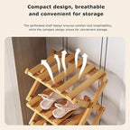 The 8-Tier No-Assembly Bamboo Rack, Bamboo Shoe Rack, Foldable Shoe Rack, Space Saving Collapsible Shelves for Entryway, Closet, Bathroom, Bamboo Shoe Rack, Foldable Shoe Rack (Brown, 8Tier)