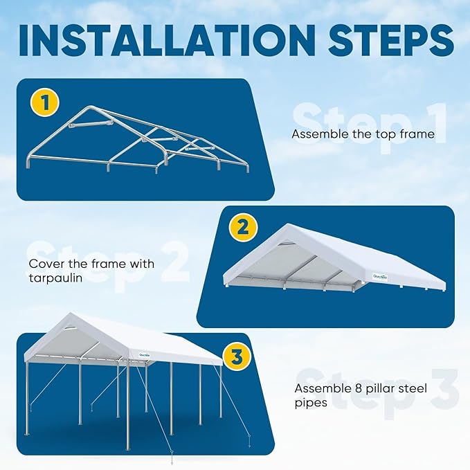 Quictent 10x20 ft Heavy Duty Carport Canopy Galvanized Car Tent Outdoor Garage Boat Shelter with Reinforced Structure, with Hanging Edge - White