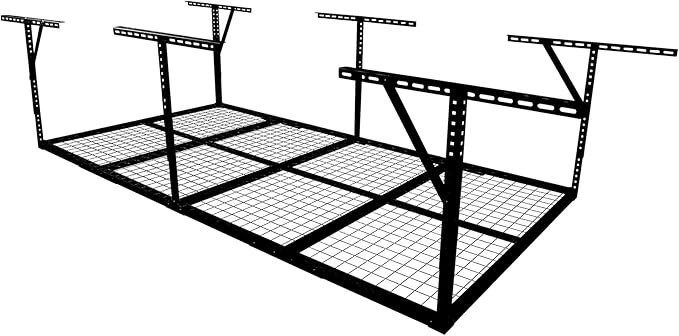 Overhead Garage Storage Rack, Heavy Duty Metal Ceiling Storage System, Adjustable 22"-40" Dropdown, 400/600 LBS Capacity, Maximize Vertical Storage for Garage/Workshop, (Black, 3x8FT)