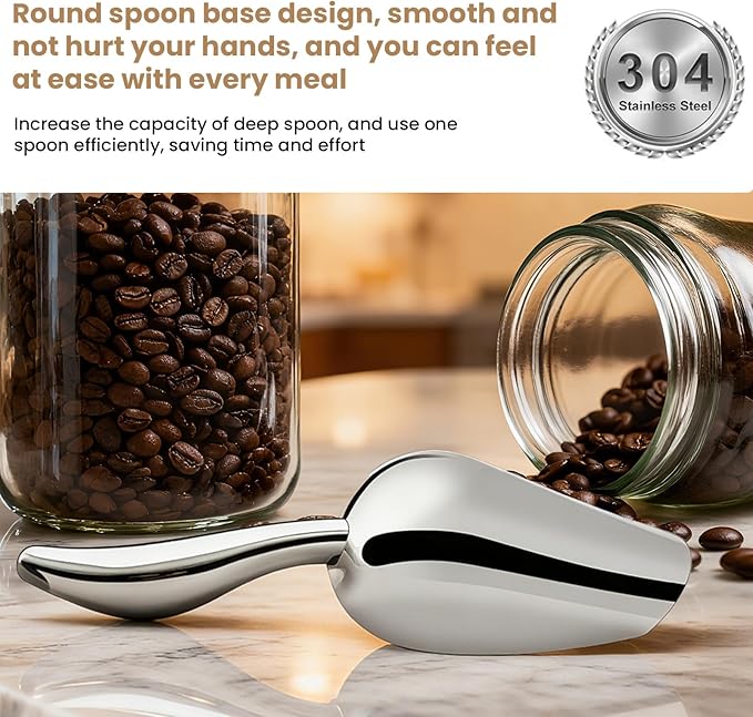 12 Oz 304 Stainless Steel Ice Scoop for Freezer & Ice Machine – Heavy Duty Metal Scooper, Dishwasher Safe, Multi-Purpose for Kitchen, Bar, Party, Wedding (Ice, Flour, Dry Goods)