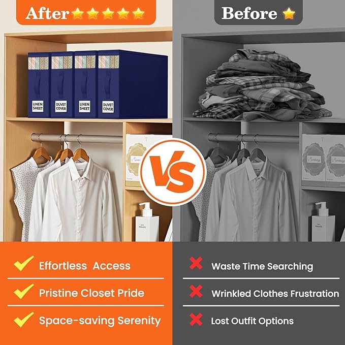 WOWBOX Sheet Organizers and Storage,Closet Bed Sheet Organizer Under Bed Storage and Organization with Label Cards & Clear Window for Bedding Sheets,Duvet Covers,Blankets (10 Pack，Blue)