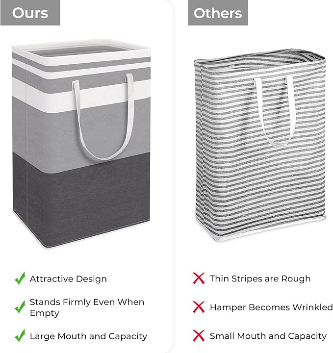 HomeHacks 2-Pack Large Laundry Basket, Waterproof, Freestanding Laundry Hamper, Collapsible Tall Clothes Hamper with Extended Handles for Clothes Toys in the Dorm and Family Gradient Grey, 88L