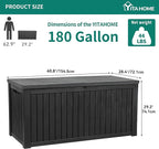 YITAHOME 180 Gallon Large Outdoor Storage XL Deck Box w/Divider for Patio Furniture,Outdoor Cushions, Garden Tools, Sports Equipment and Pool Supplies, Waterproof, Resin, Lockable, Black