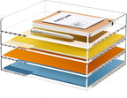 4 Tier Stackable Letter Tray, Acrylic Paper Organizer File Trays Paper Sorter, Clear Office Supplies Accessories for Letter/A4 Size Folders Documents 12.4inx8.86inx6.65in