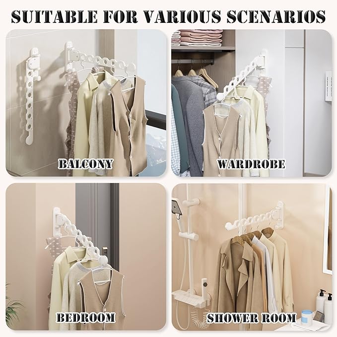 Wall Mount Clothes Drying Racks White Clothes Drying Organizer Rack Garment Hooks Aluminium Retractable Folding Indoor Wall Mounted Hanger Space Saver for Laundry Room Bedroom White 2-Pack