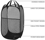Mesh Pop up Laundry Hamper with Portable Handles, Collapsible Laundry Basket for Storage, Folding Pop-Up Clothes Hampers for Home, College Dorm or Travel, Black