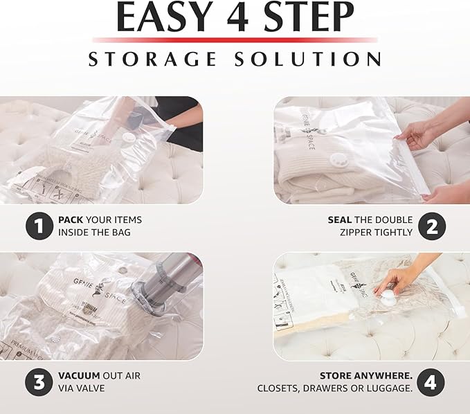 GENIE SPACE Premium Vacuum Storage Bags for Clothes, Bedding and Travel, Small Size 24x16 Inches, Airtight, Odor-Proof and Reusable Space Saver Bags with Double Zipper Seal, 2-Pack
