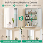 20 x 26 Medicine Cabinet Mirror, Mount or Recessed Bathroom Mirror with Storage, Aluminum Framed Medicine Cabinet with Adjustable Shelves for Bathroom Vanity Modern Farmhouse