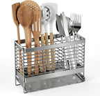 Utensil Holder, Upgrade Stainless Steel Utensil Drying Rack with Automatic Drain Tray for Kitchen Counter, Silverware Cutlery Organizer for Spoons, Forks, Knifes, Chopsticks (Silver)