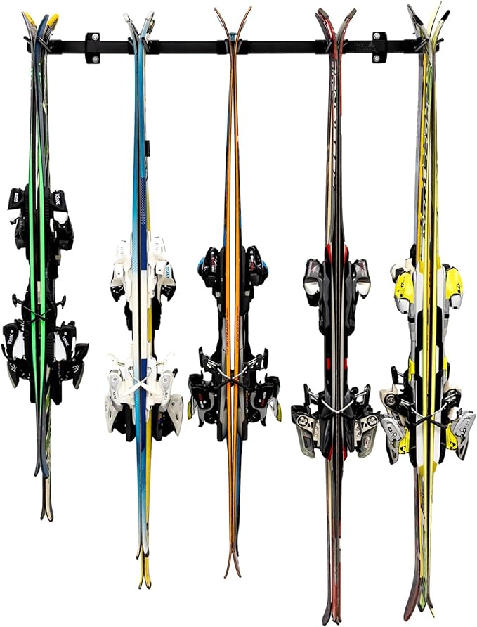 StoreYourBoard Solitude Ski Storage Rack, Wall Mount Organizer with Shelf option, Holds 10 Pairs of Skis, Heavy Duty Supports 300 lbs