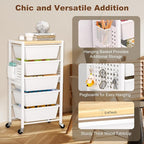 Rolling Cart with Drawers, Rolling Storage Cart with 6 Large Plastic Drawers & Wooden Tabletop, Utility Cart with Pegboards & Basket, Storage Drawers Cart for Living Room, Classroom, Bedroom, Office