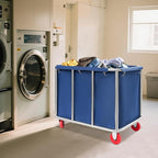 Commercial Laundry Cart with Wheels, 260LBS Laundry Cart Stainless Steel Rolling Laundry Hamper, Laundry Sorter Rolling Cart with Removable Oxford Cloth Bag for Hotel, Home, Hospital (Blue)