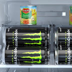2 Pack Tall Skinny Can Organizer for Refrigerator, Stackable Large Soda Cans of 16oz & 17oz Beverage Energy Drink Container Holder Dispenser with Lid for Fridge, Clear Storage Plastic Bins