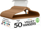 50 Pack New Premium Quality Velvet Hangers Ultra Thin Non Slip Adult Felt Space Saving Hangers for Closet Heavy Duty Coat Pants Jackets Dress Hangers 360° Swivel Hook Hold Upto 10 lbs Bronze