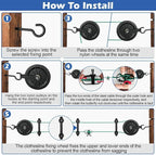 Outdoor Clothesline Kit, 150ft Green PVC Coated Galvanized Clothes Line Pulley Kit with 6.3" Clothesline Pulley, M8 Metal Hooks, 3Pcs Separator, Outdoor Clothes Line Heavy Duty
