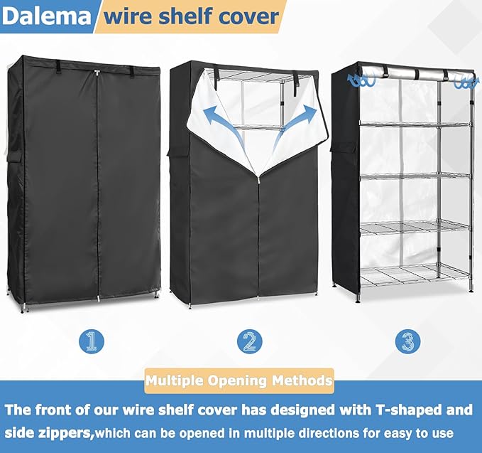 Wire Rack Covers,Heavy Duty 600D Dustproof Waterproof Storage Rack Covers for Metal Shelves,Storage Shelf Cover with Zipper for Wire Shlef,48''W x 19''D x 72''H,Black with Clear Front