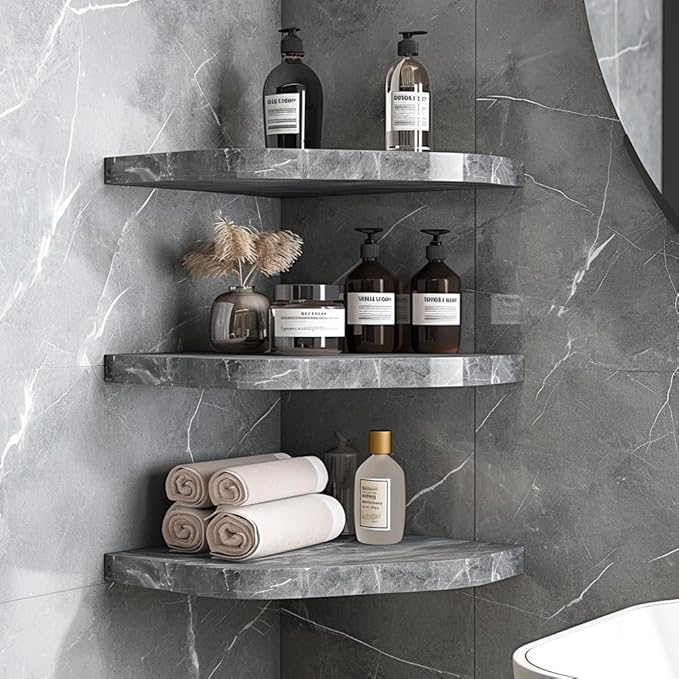 9'' x 9'' x 0.75 Thickness Premium Marble Corner Shelves for Bathroom Wall (Bianco Carrara)
