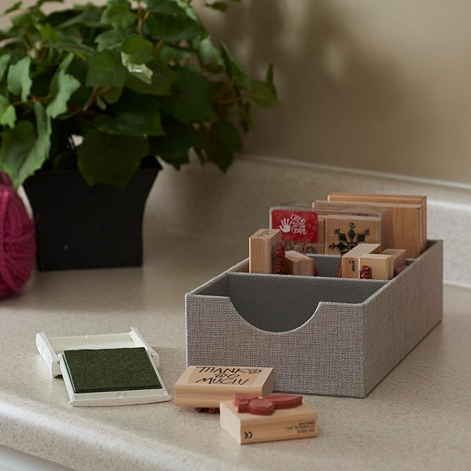 Household Essentials 3 Compartment Organizer Tray 2 Pack, Accessory Organizer, Sturdy Drawer Organizer with Fabric Covering, Gray