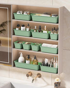 25 PCS Plastic Drawer Organizers Set, 4 Sizes Vanity Organizer, Makeup and Desk Drawer Organizer Trays, Organization and Storage for Makeup, Bathroom, Kitchen Utensils and Office (Green)