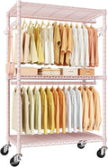 P1 Rolling Closets with Wheels and Shelves, Portable Closet Wardrobe for Clothes Hanging, Pink Clothing Storage and Organizer System for Bedroom, 35.5" W x 15.7" D x 80.5" H, Hold 500lbs