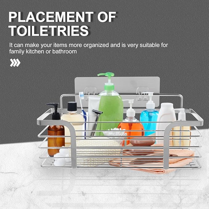Punch-Free Storage Rack with Non-Marking Stickers Bathroom Wall Mounted Organizer Shelf 9.84X4.33X3.74 Inch Space Saving Stainless Steel Shelf for Kitchen and Bathroom