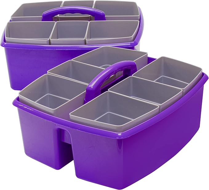 Storex Large Classroom Caddy with Cups, 13 x 11 x 6.575 Inches, Purple, Case of 2 (00986U02C)