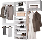 ROOMTEC Modular Closet System, 60" Wall Mounted Modern Closet Organizer with Hanging Rods and Shoe Shelf, Wooden Tower for Walk-In Closets, Wardrobe Storage Kit, White
